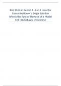 Biol 204 Lab Report 1 - Lab 1 How the Concentration of a Sugar Solution Affects the Rate of Osmosis of a Model Cell I (Athabasca University)