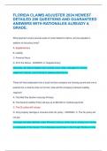 FLORIDA CLAIMS ADJUSTER 2024 NEWEST  DETAILED 206 QUESTIONS AND GUARANTEED  ANSWERS WITH RATIONALES ALREADY A  GRADE.