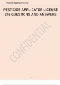 PESTICIDE APPLICATOR LICENSE 276 QUESTIONS AND ANSWER