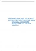 CYBER SECURITY- FINAL EXAM LATEST  2023-2024/ CYBER SECURITY REAL EXAM  QUESTIONS AND VERIFIED  ANSWERS- LATEST VERSION.  GRADED A