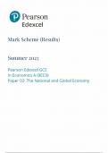 Pearson Edexcel GCE In Economics A (9EC0)Paper 02 The National and Global Economy 2023 (MARK SCHEME)