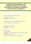 VESTIBULAR DISORDERS (AND  VESTIBULAR EXAM - LAB) EXAM |  QUESTIONS & ANSWERS (VERIFIED) |  LATEST UPDATE | GRADED A+