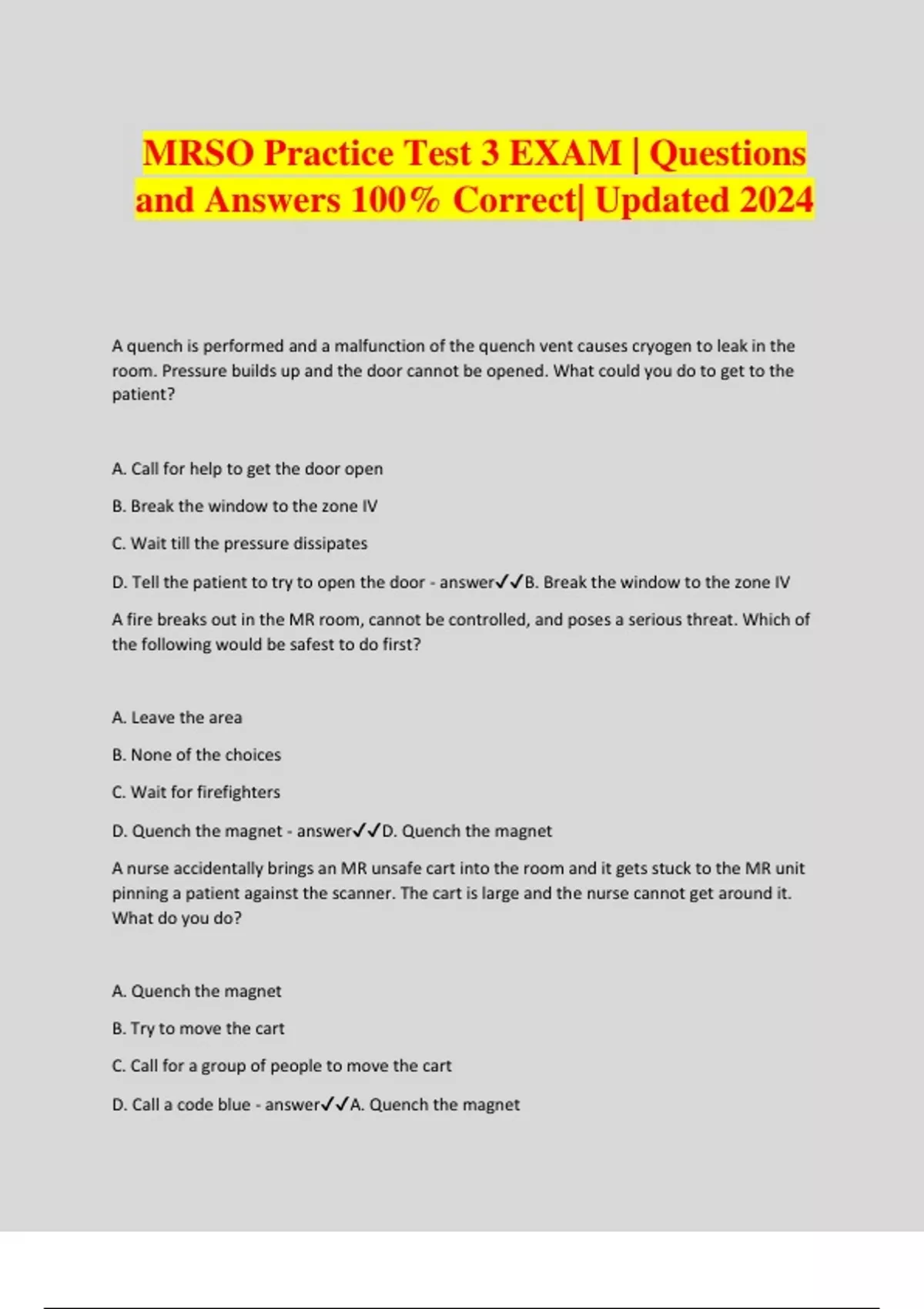 MRSO Practice Test 3 EXAM Questions and Answers 100 Correct Updated