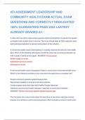 ATI ASSESSMENT LEADERSHIP AND  COMMUNITY HEALTH EXAM ACTUAL EXAM  QUESTIONS AND CORRECTLY HIGHLIGHTED  100% GUARANTEED PASS 2024 LASTEST  ALREADY GRADED A+.