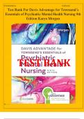 Test Bank For Davis Advantage for Townsend’s Essentials of Psychiatric Mental Health Nursing 9th Edition Karyn Morgan Chapters 1-32 | Complete Guide Newest Version 2024