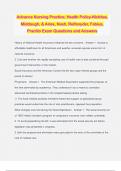 Advance Nursing Practice; Health Policy-Nickitas, Middaugh, & Aries, Nash, Reifsnyder, Fabius, Pracilio Exam Questions and Answers