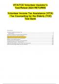 VITA/TCE Volunteer Assistor’s  Test/Retest 2024 RETURNS Volunteer Income Tax Assistance (VITA)  / Tax Counseling for the Elderly (TCE) Test Bank