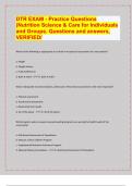 DTR EXAM - Practice Questions  (Nutrition Science & Care for Individuals   / 2024-25 Exam board exam predictions. APPROVED/ and Groups. Questions and answers,  VERIFIED/