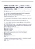  TCEQ: Class D water operator license Exam Questions and Answers Graded A 100% Verified 2024