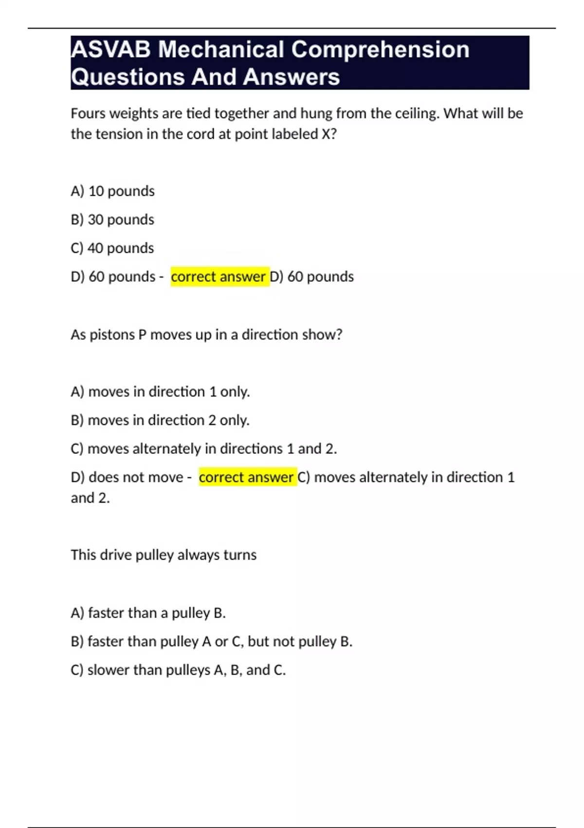 ASVAB Mechanical Comprehension Questions And Answers - ASVAB Mechanical ...