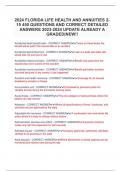 2024 FLORIDA LIFE HEALTH AND ANNUITIES 215 450 QUESTIONS AND CORRECT DETAILED ANSWERS 2023-2024 UPDATE ALREADY A GRADED|NEW!!