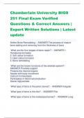 Chamberlain University BIOS 251 Final Exam Verified Questions & Correct Answers | Expert Written Solutions | Latest update