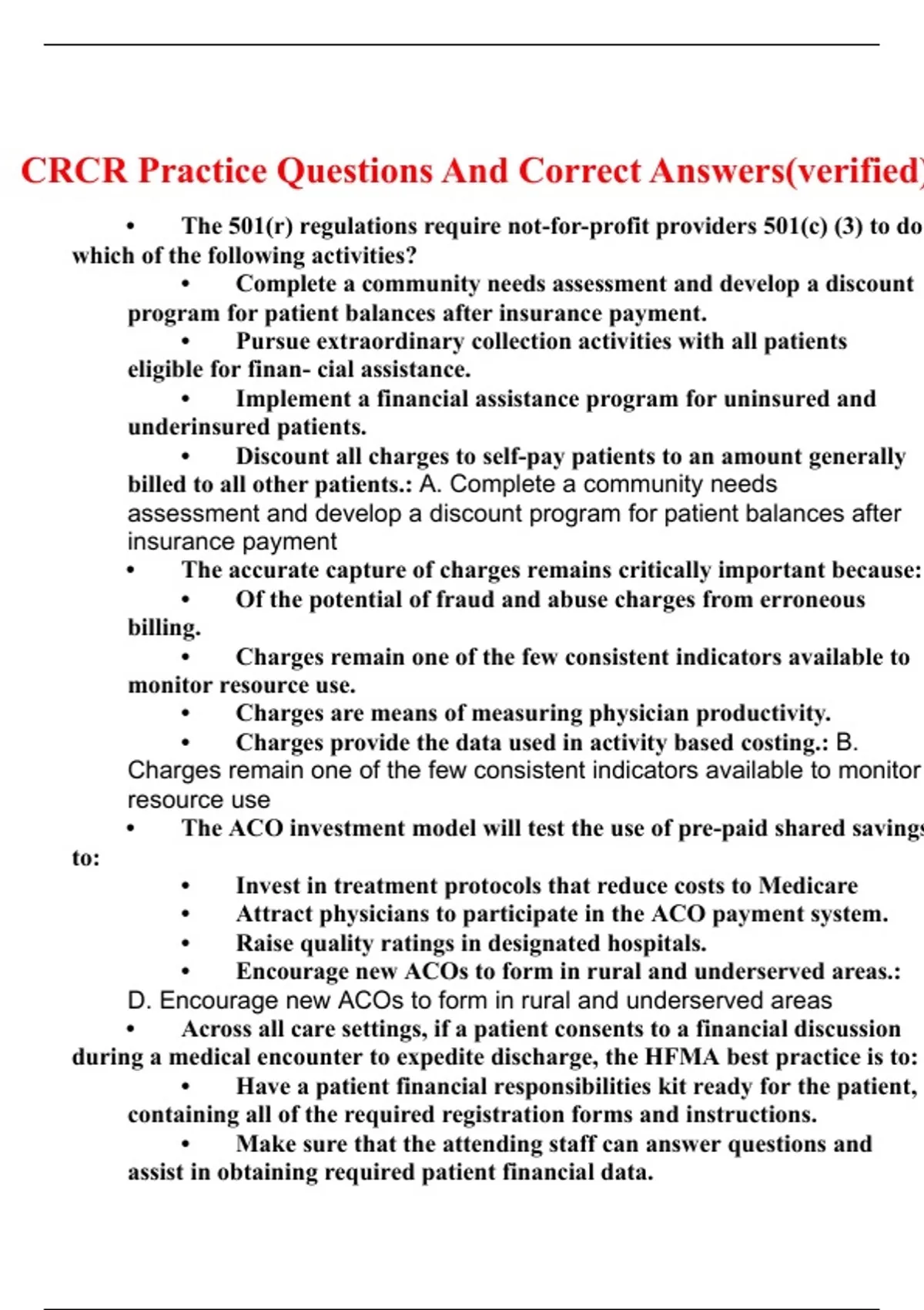 Crcr Practice Questions And Answers 2023 100 Verified Answers Crcr Stuvia Us 1877