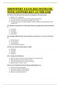 MIDWIFERY EXAM 2024 TESTBANK WITH ANSWERS KEY AT THE END