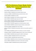 LPN Pre-Entrance Exam Study Verbal Ability Part I Actual Questions And Answers