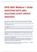 UPDATED ISYE 6501 Midterm 1 EXAM QUESTIONS WITH 100% SOLUTIONS LATEST 2024