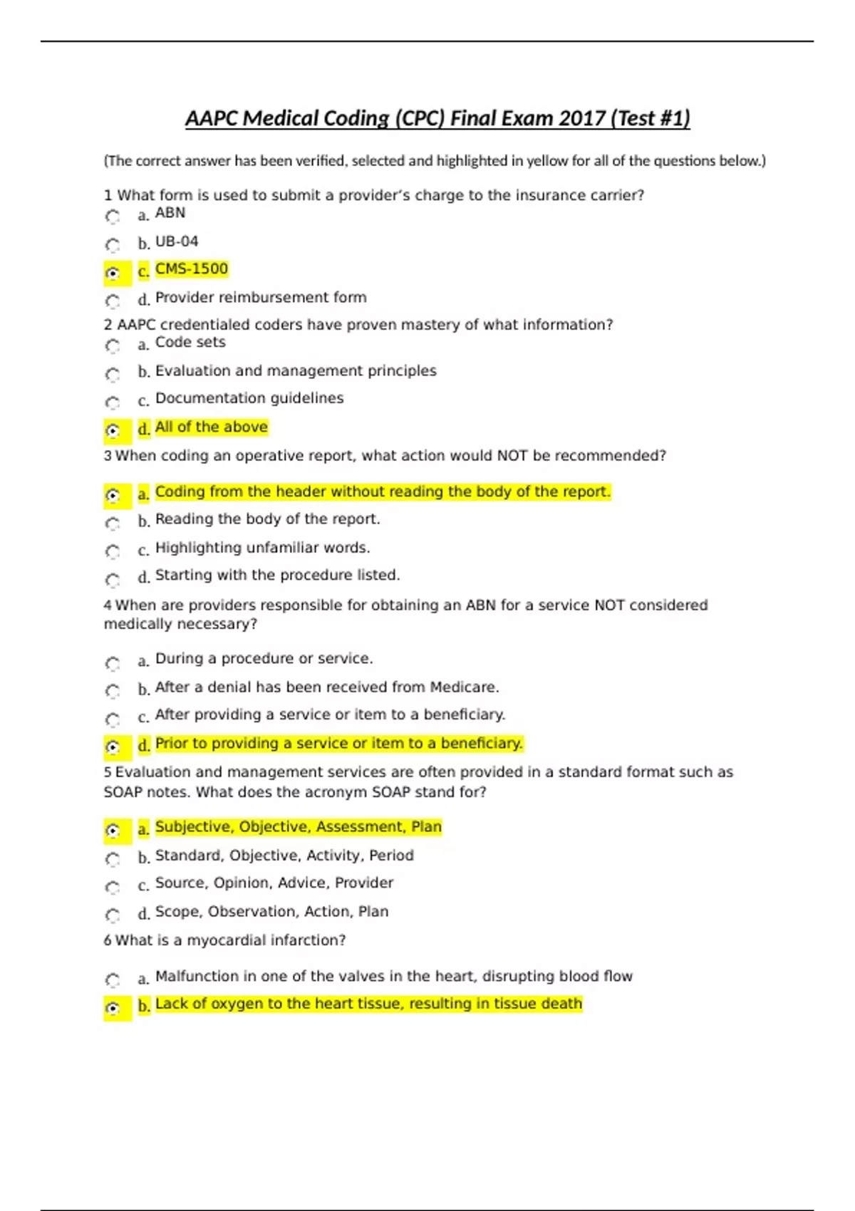 AAPC CPC AAPC Medical Coding (CPC) Final Exam updated 2024 AAPC CPC