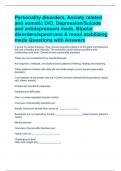 Personality disorders, Anxiety related and somatic D/O, Depression/Suicide and antidepressant meds, Bipolar disorders/spectrums & mood stabilizing meds Questions with Answers 