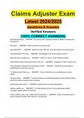 Claims Adjuster Exam Latest 2024/2025 Questions & Answers Verified Answers (100% CORRECT ANSWERS)