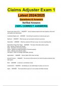 Claims Adjuster Exam 1 Latest 2024/2025 Questions & Answers Verified Answers (100% CORRECT ANSWERS)