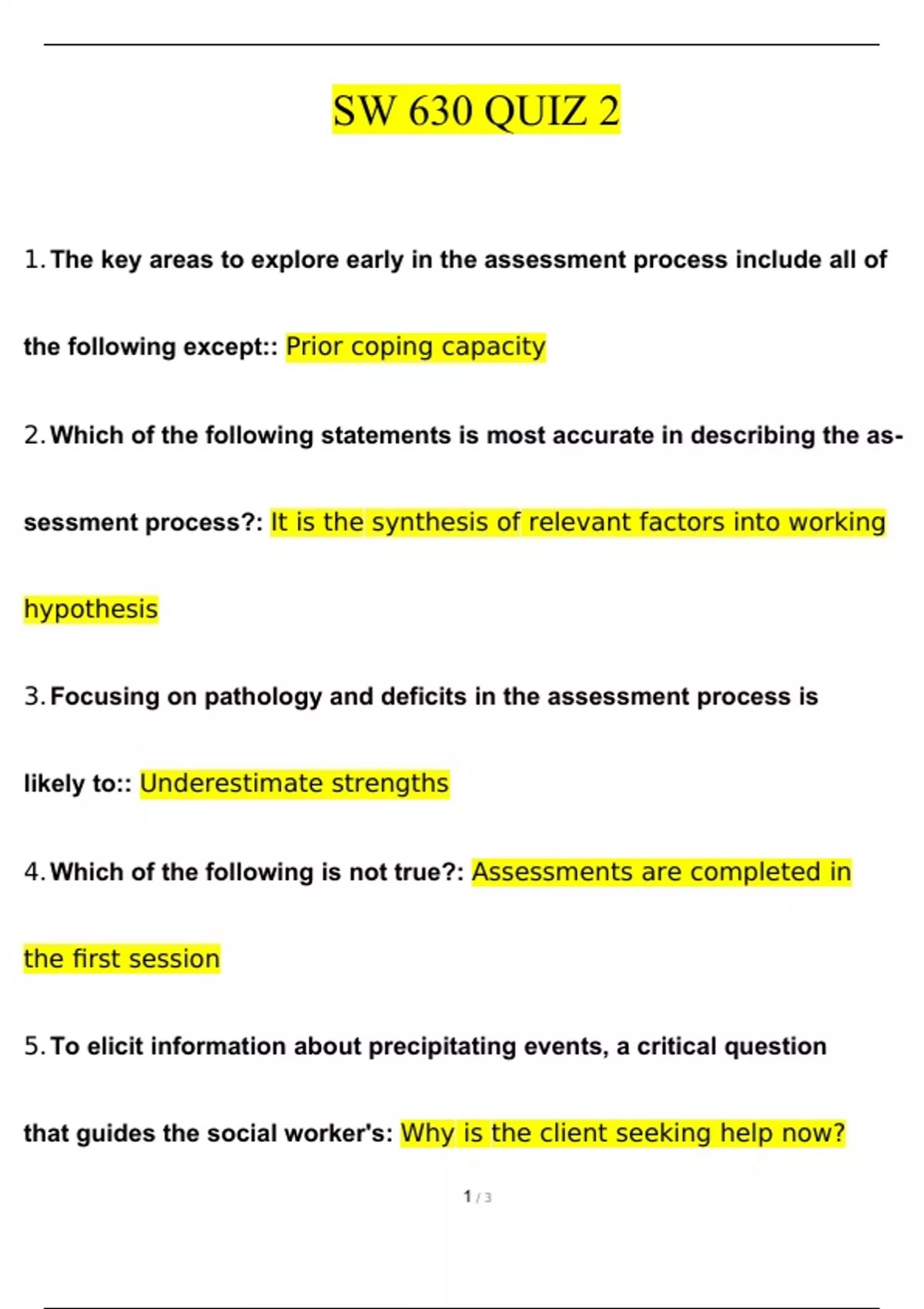 SW 630 quiz 2 Questions and Answers (2024 / 2025) (Verified Answers