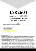 LSK2601 Assignment 1 (QUIZ ANSWERS) 2024 (533399) - DISTINCTION GUARANTEED
