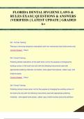 FLORIDA DENTAL HYGIENE LAWS &  RULES EXAM | QUESTIONS & ANSWERS  (VERIFIED) | LATEST UPDATE | GRADED  A+FLORIDA DENTAL HYGIENE LAWS &  RULES EXAM | QUESTIONS & ANSWERS  (VERIFIED) | LATEST UPDATE | GRADED  A+