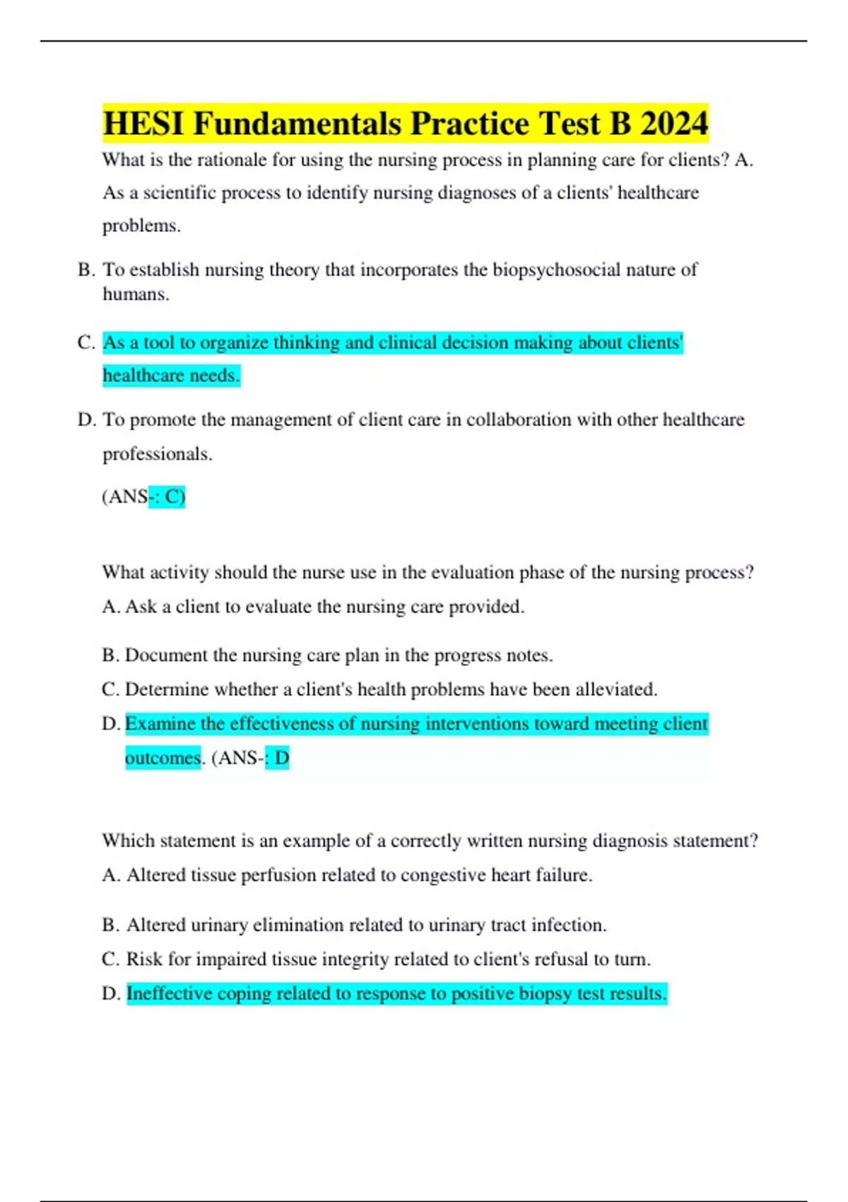 Hesi Fundamentals Practice Test B 10 2024 Hesi Fundamentals Stuvia Us 1399