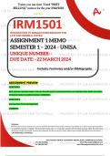 IRM1501 ASSIGNMENT 1 MEMO - SEMESTER 1 - 2024 UNISA – DUE DATE: - 22 MARCH (DETAILED ANSWERS WITH FOOTNOTES AND A BIBLIOGRAPHY - DISTINCTION GUARANTEED!)