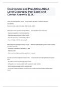 Environment and Population AQA A Level Geography Post Exam And Correct Answers 2024