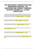 DCF BEHAVIORAL OBSERVATION AND SCREENING EXAM 2024 | ALL QUESTIONS AND CORRECT ANSWERS (ALREADY GRADED A+) | LATEST UPDATE 2024