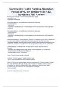 Community Health Nursing, Canadian Perspective, 4th edition week 1&2. Questions And Answer