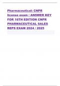 Pharmaceutical: CNPR  license exam / ANSWER KEY  FOR 16TH EDITION CNPR  PHARMACEUTICAL SALES  REPS EXAM 2024 / 2025