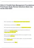 WGU C175/d426 Data Management Foundations Final Exam Study Review Solutions Basic key words 2022-2023 What is a broad definition of data? Raw facts that are captured on printed or digital media Which technology has no internal hierarchy? Flat files How we