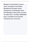 Manager's Food Handler's LicenseTexas, Learn2Serve Food Safety  Management Principles Lesson  Assessments, Food Manager Exam,  Food Manager Practice Exam, servsafe  7th edition 2017, 7th Edition SERVSAFE  Exam, Learn2Serve Food Handler  Training Co