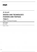 aqa A-level DESIGN AND TECHNOLOGY:FASHION AND TEXTILES (7562/1) Paper 1 Technical Principles Mark scheme June2023