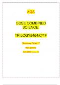 AQA GCSE COMBINED SCIENCE: TRILOGY8464/C/1F Chemistry Paper 1F Mark scheme June 2023 Version: 1.0 *JUN238464C1F01* IB/M/Jun23/E5 8464/C/1F