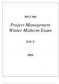 MGT 440 PROJECT MANAGEMENT WINTER MIDTERM EXAM Q & A 2024 (GRAND CANYON