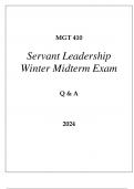 MGT 410 SERVANT LEADERSHIP WINTER MIDTERM EXAM Q & A 2024 (GRAND CANYON UNI)