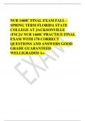 NUR 1460C FINAL EXAM FALL – SPRING TERM FLORIDA STATE COLLEGE AT JACKSONVILLE (FSCJ)/ NUR 1460C PRACTICE FINAL EXAM WITH 170 CORRECT QUESTIONS AND ANSWERS GOOD GRADE GUARANTEED WELLIGRADED A+ 