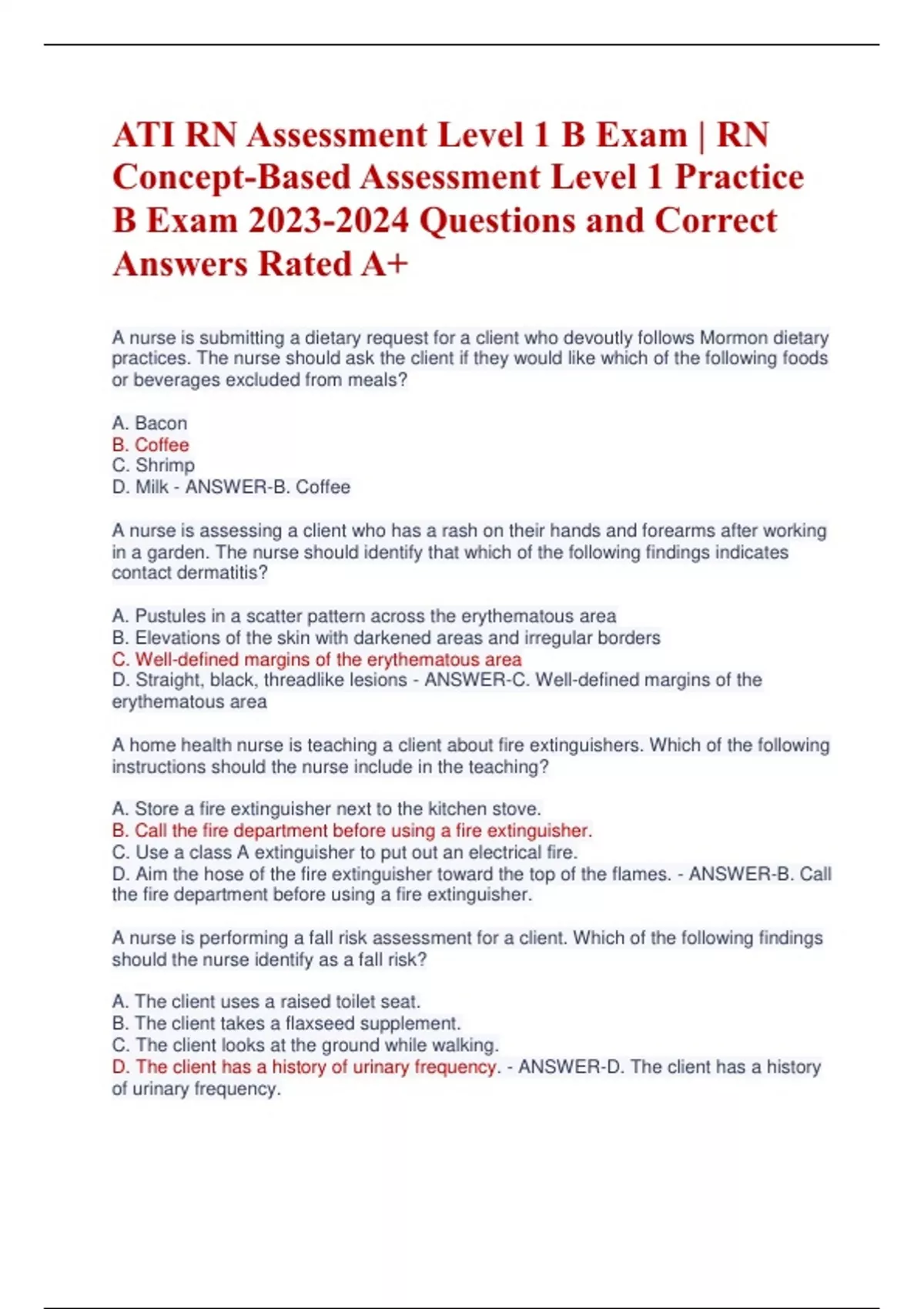 ATI RN Assessment Level 1 B Exam | RN Concept-Based Assessment Level 1 ...