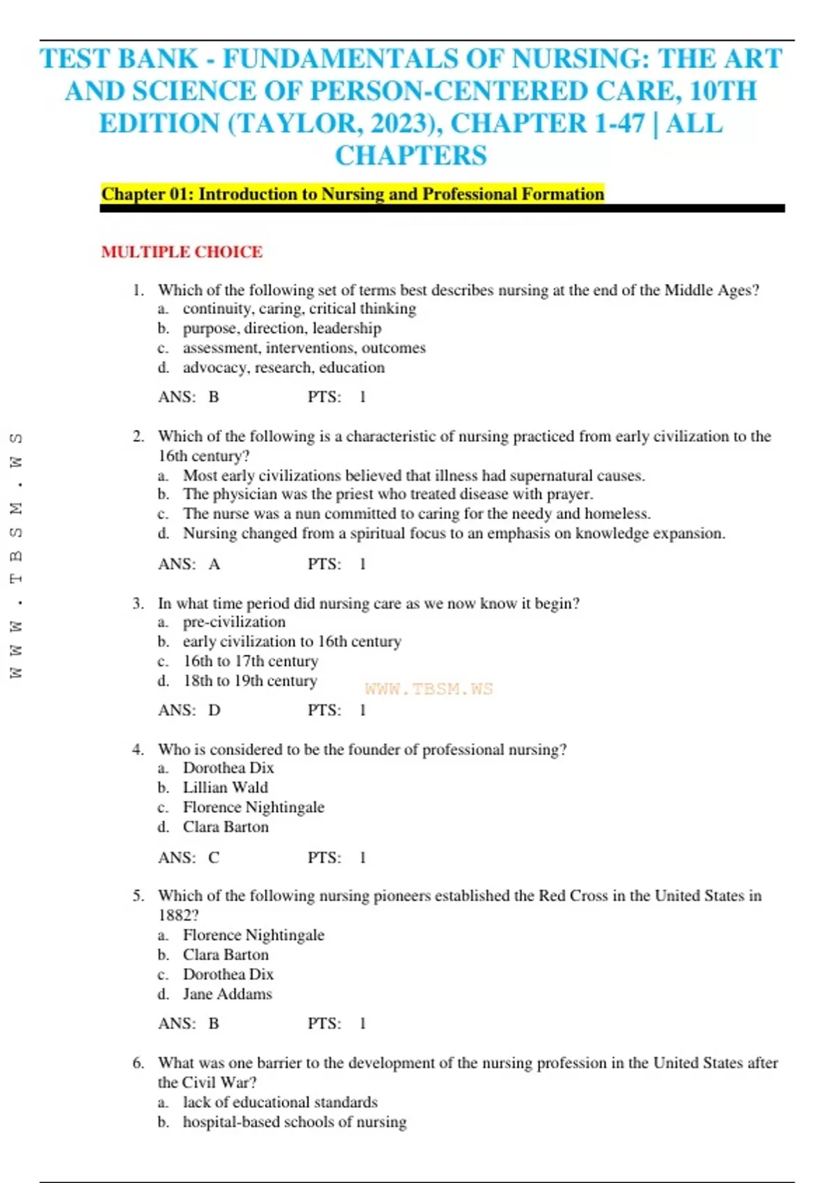 TEST BANK - FUNDAMENTALS OF NURSING: THE ART AND SCIENCE OF PERSON ...