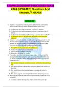 ATI PN LEADERSHIP PROCTORED EXAM 2024 (UPDATED) Questions And Answers/A GRADE VERSION 1 1. A nurse is assigned the following four clients for the current shift. Which of the following clients should the nurse assess first? A. A client who has a hip fractu