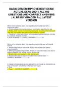 BASIC DRIVER IMPROVEMENT EXAM ACTUAL EXAM 2024 | ALL 100 QUESTIONS AND CORRECT ANSWERS | ALREADY GRADED A+ | LATEST VERSION