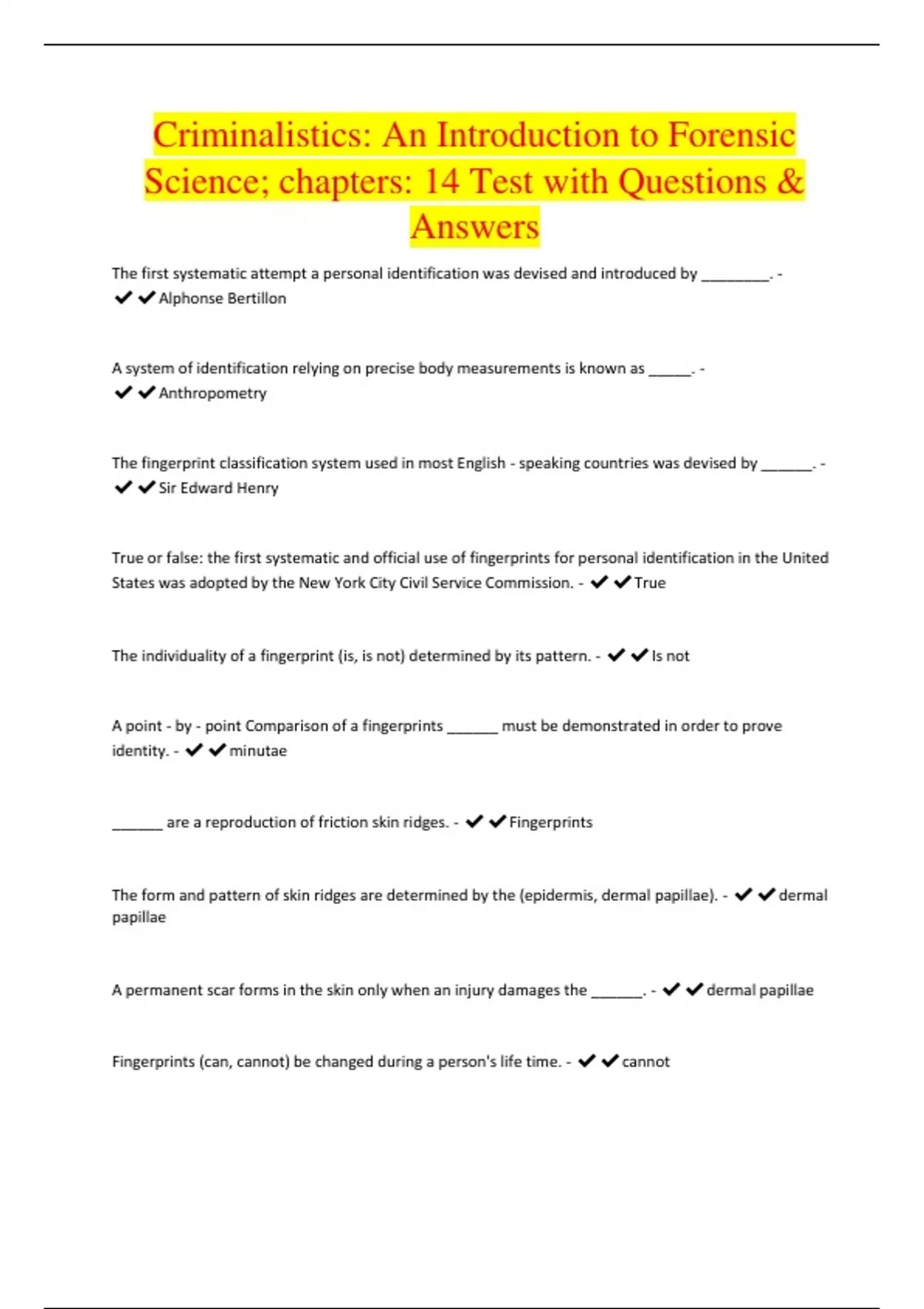 Criminalistics: An Introduction to Forensic Science; chapters: 14 Test ...