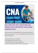 CNA WRITTEN TEST QUESTIONS (60 TERMS) WITH DEFINITIVE SOLUTIONS UPDATED 2024. 