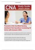 Prometric CNA (Certified Nursing Assistant) Test Questions Containing 50 terms with Answers 2024. 