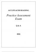 ACCUPLACER READING PRACTICE ASSESSMENT EXAM Q & A 2024.