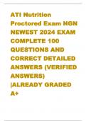 ATI Nutrition  Proctored Exam NGN  NEWEST 2024 EXAM COMPLETE 100  QUESTIONS AND  CORRECT DETAILED  ANSWERS (VERIFIED  ANSWERS)  |ALREADY GRADED A+   