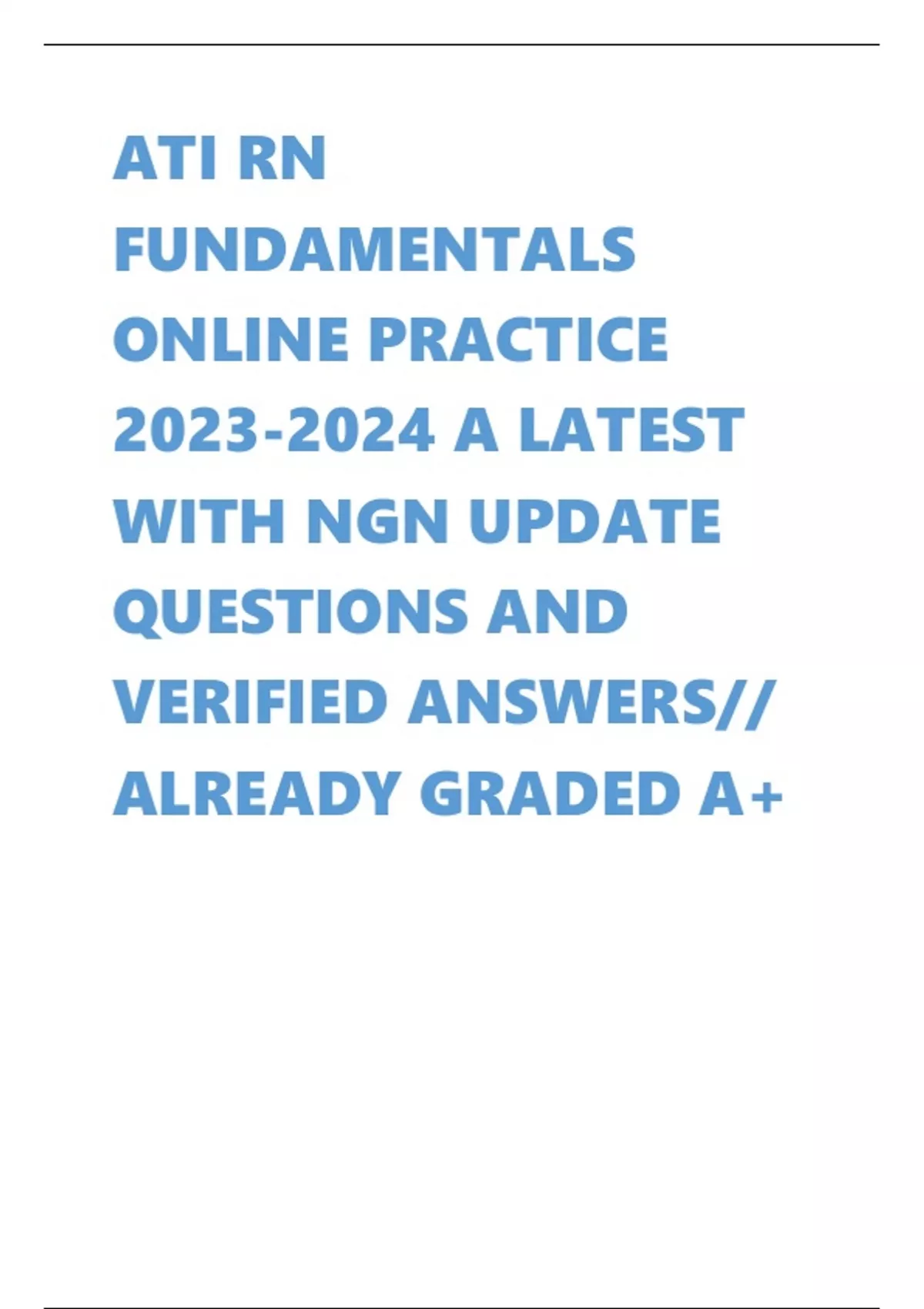 ATI RN FUNDAMENTALS ONLINE PRACTICE A LATEST WITH NGN UPDATE QUESTIONS